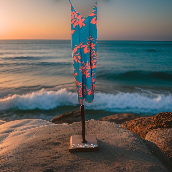 OLD NAVY | SUMMER DRESS | TURQUOISE | ORANGE | SIZE M | LONG | LIKE NEW - Picture 2 of 6